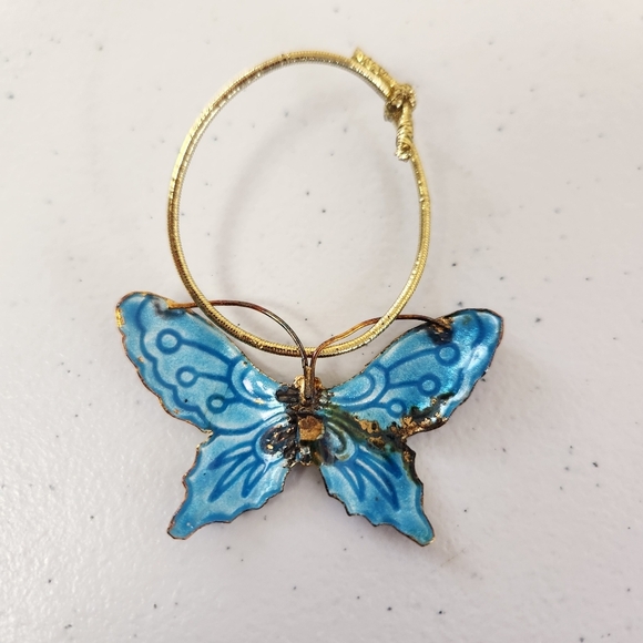 Vintage Cloisonne Blue Butterfly Christmas Tree Ornament - Picture 2 of 3